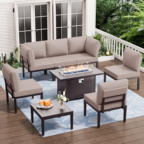 15 Piece Navy Blue Metal Patio Furniture Set with Propane Fire Pit O58705