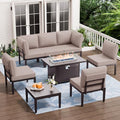 15 Piece Navy Blue Metal Patio Furniture Set with Propane Fire Pit O58705