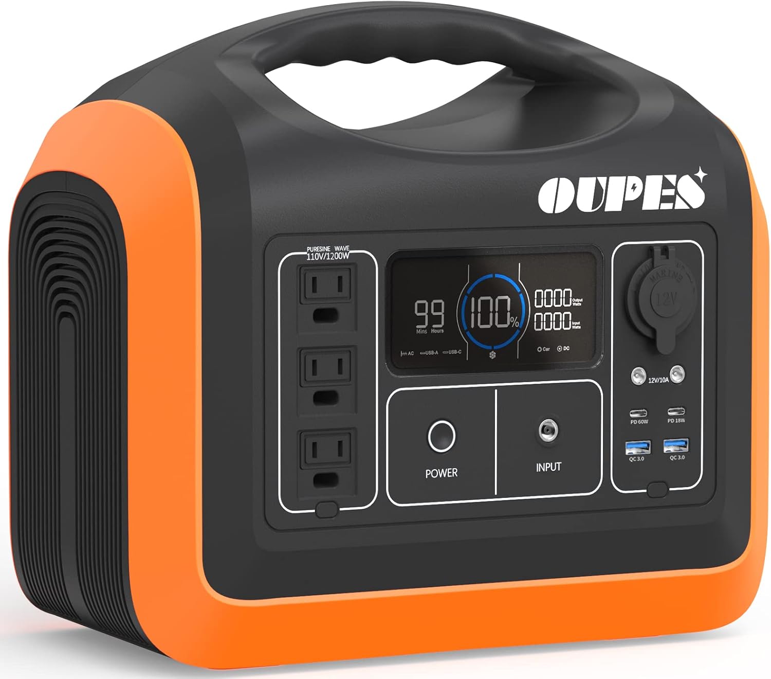 Portable Power Station 1200W, 992Wh (310,000mAh) LiFePO4 Battery Backup with 3 110V AC Outlet S5730