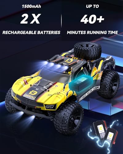 1:10 Large Remote Control Truck with Lights, 48 km/h 4x4 Off-Road Electric Vehicle with 2 Rechargeable Batteries K523