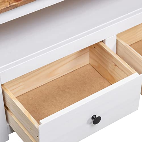 Pine Wood Corner TV Cabinet with 2 Storage Drawers and 1 Open Compartment, 36.6 x 19.3 x 19.3 Inches K7101