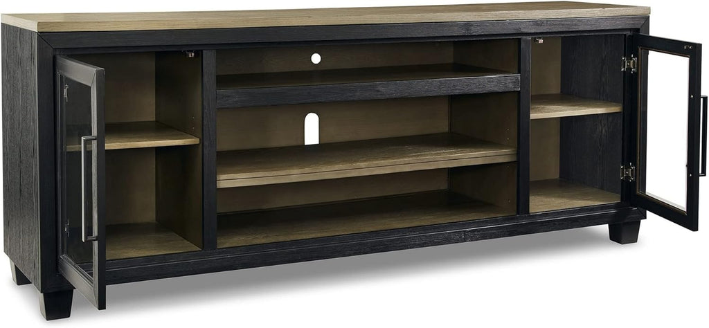 Black and Brown 2 Door Wood Glass TV Entertainment Media Console T74716