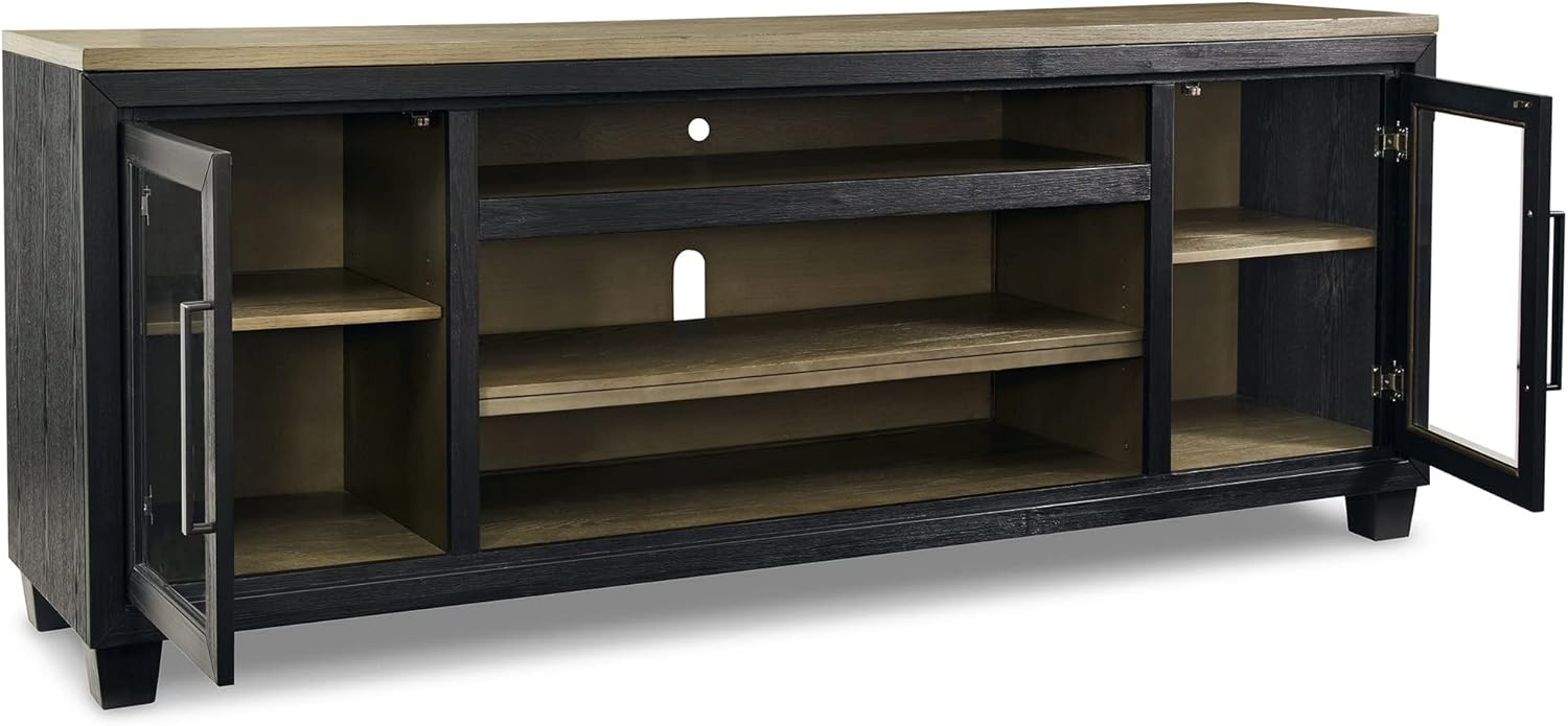 Black and Brown 2 Door Wood Glass TV Entertainment Media Console T74716
