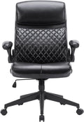 Black Leather High Back Executive Office Chair with Padded Flip-up Arms F1977