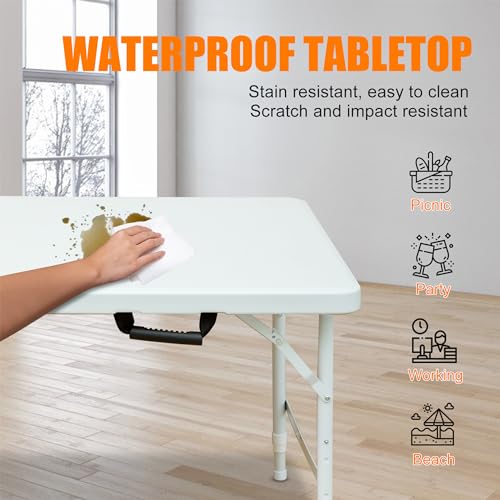 4ft White Plastic Folding Table with Carry Handle G880