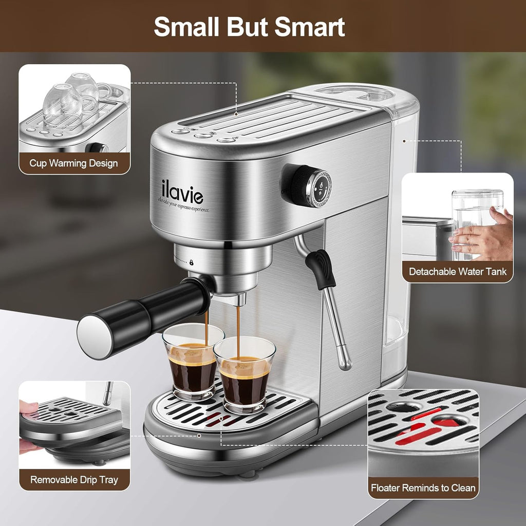 20 Bar Stainless Steel Espresso Coffee Machine with 40oz Detachable Water Tank K70120