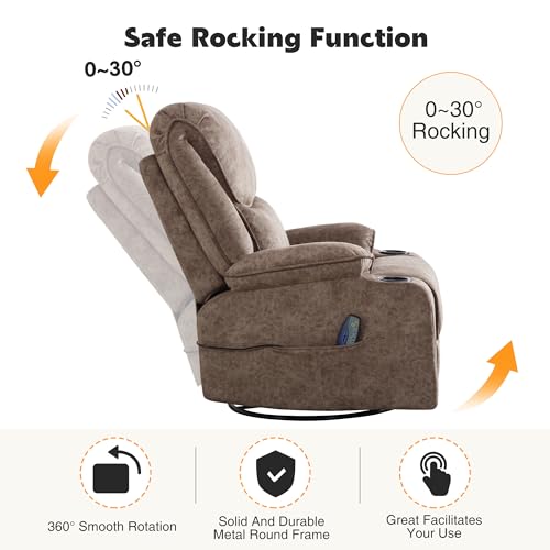 Oversized Dark Brown Power Reclining Leather Chair with Cup Holders and USB Port E5945