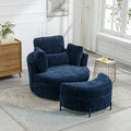 Oversized Swivel Accent Barrel Chair with Storage Ottoman and 4 Pillow, Terracotta Chenille M6680