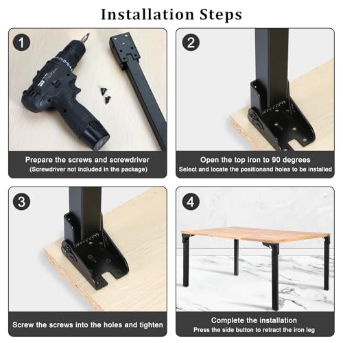 Black 4 Pcs 16'' Self-Locking Metal Folding Table Legs Q859523