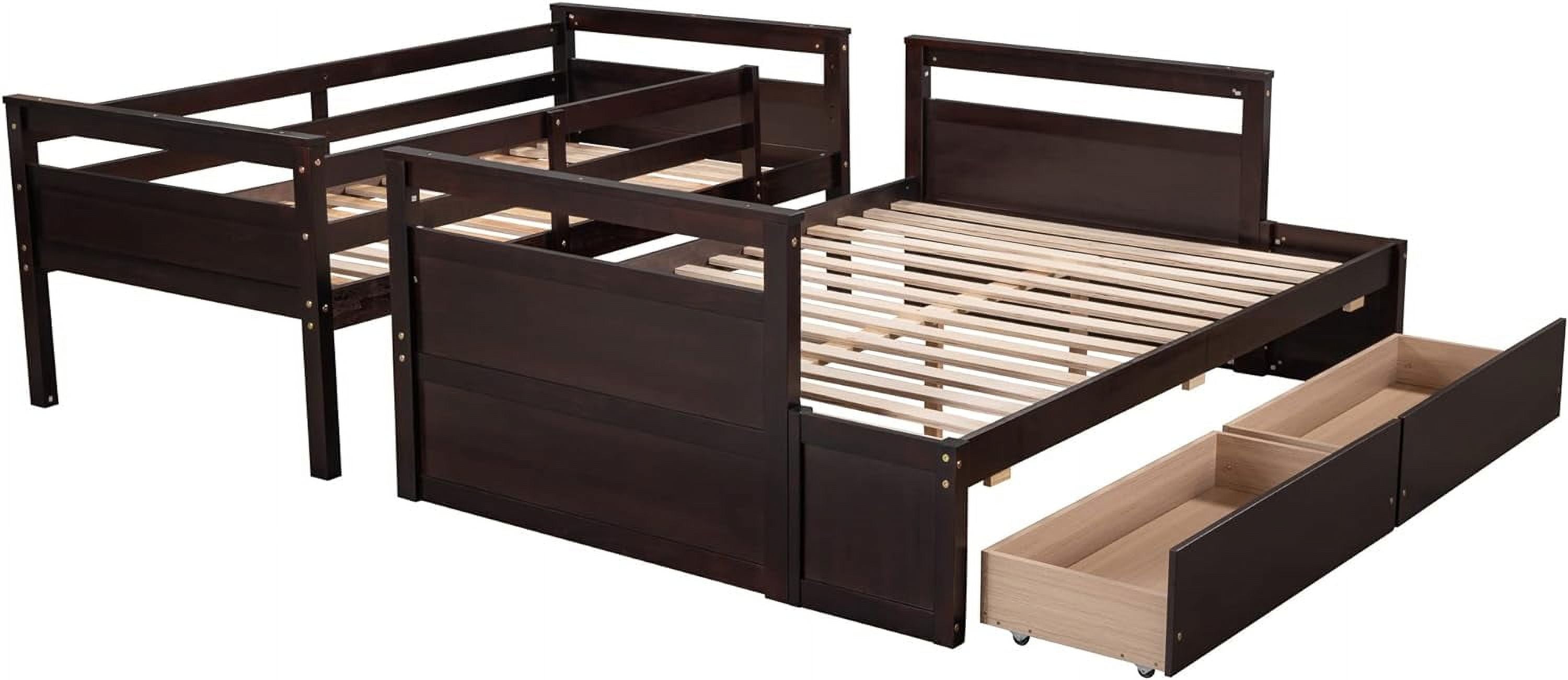 Over Full Wood Bunk Bed Frame With Two Drawer, Espresso I24205