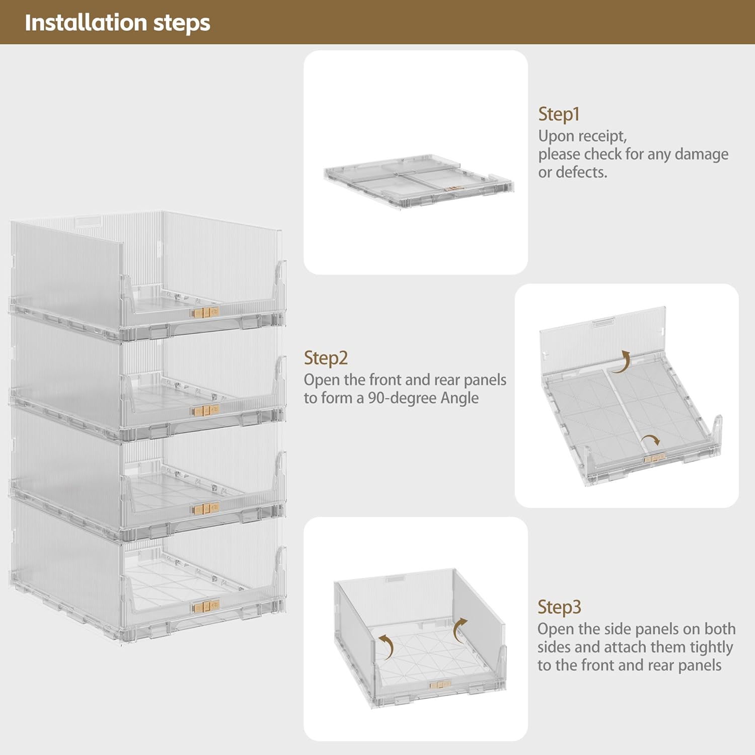4 Pack Foldable Clear Storage Drawers O486671