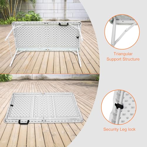 4ft White Plastic Folding Table with Carry Handle G880