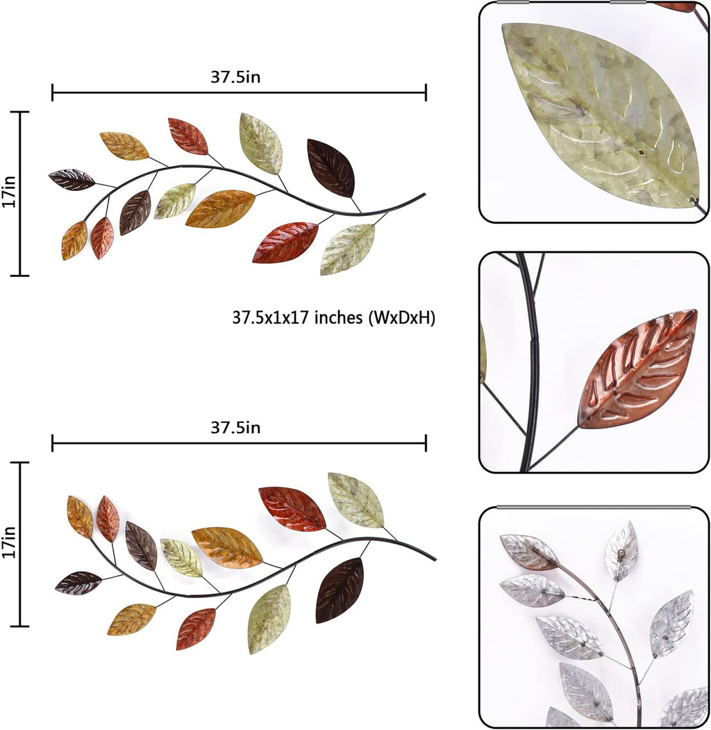 Set of 2 Metal Leaf Wall Hanging Art Decor, 38 Inch Iron Olive Branch Home Sculptures A251812