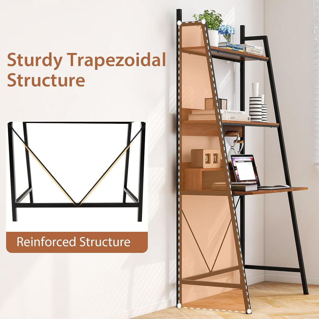 Brown Freestanding Ladder Desk with Open Shelves Z16907