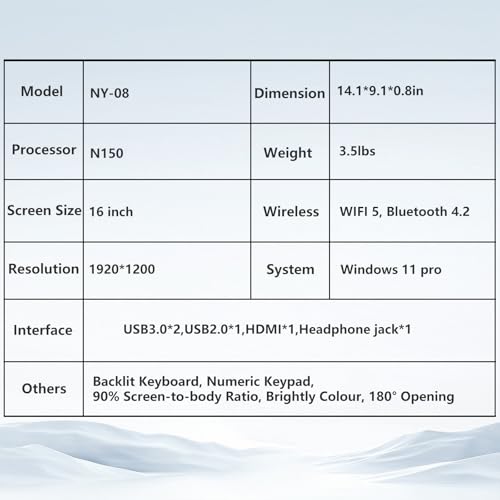 16 Inch Windows 11 Pro Gaming Laptop, 16GB RAM 1TB SSD, N150 Processor, Backlit Keyboard M583