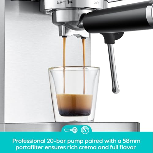 Stainless Steel Espresso Machine 20 Bar with Steam Milk Frother Y496