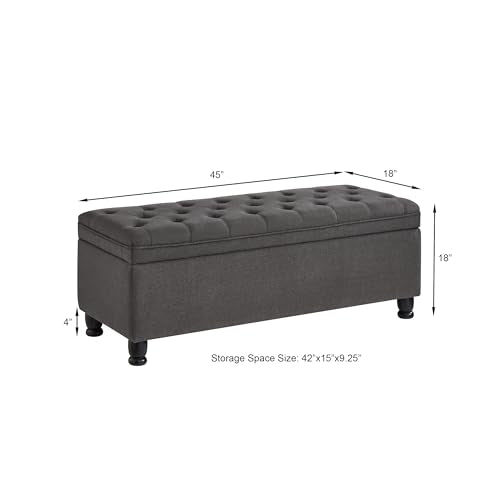Gray Velvet Storage Ottoman Bench with Armrest E716805