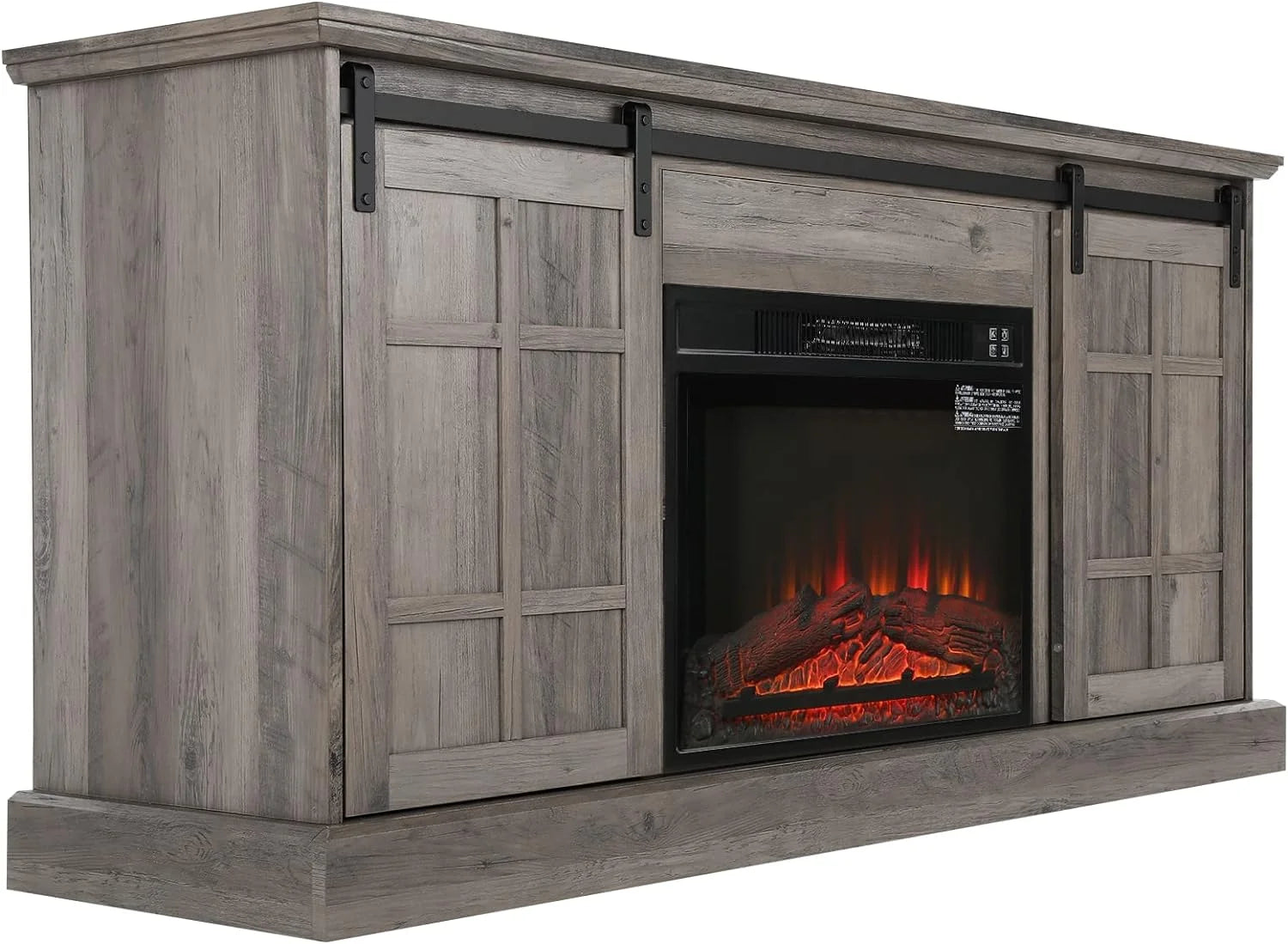 Gray Wash Farmhouse TV Stand with Electric Fireplace E7581