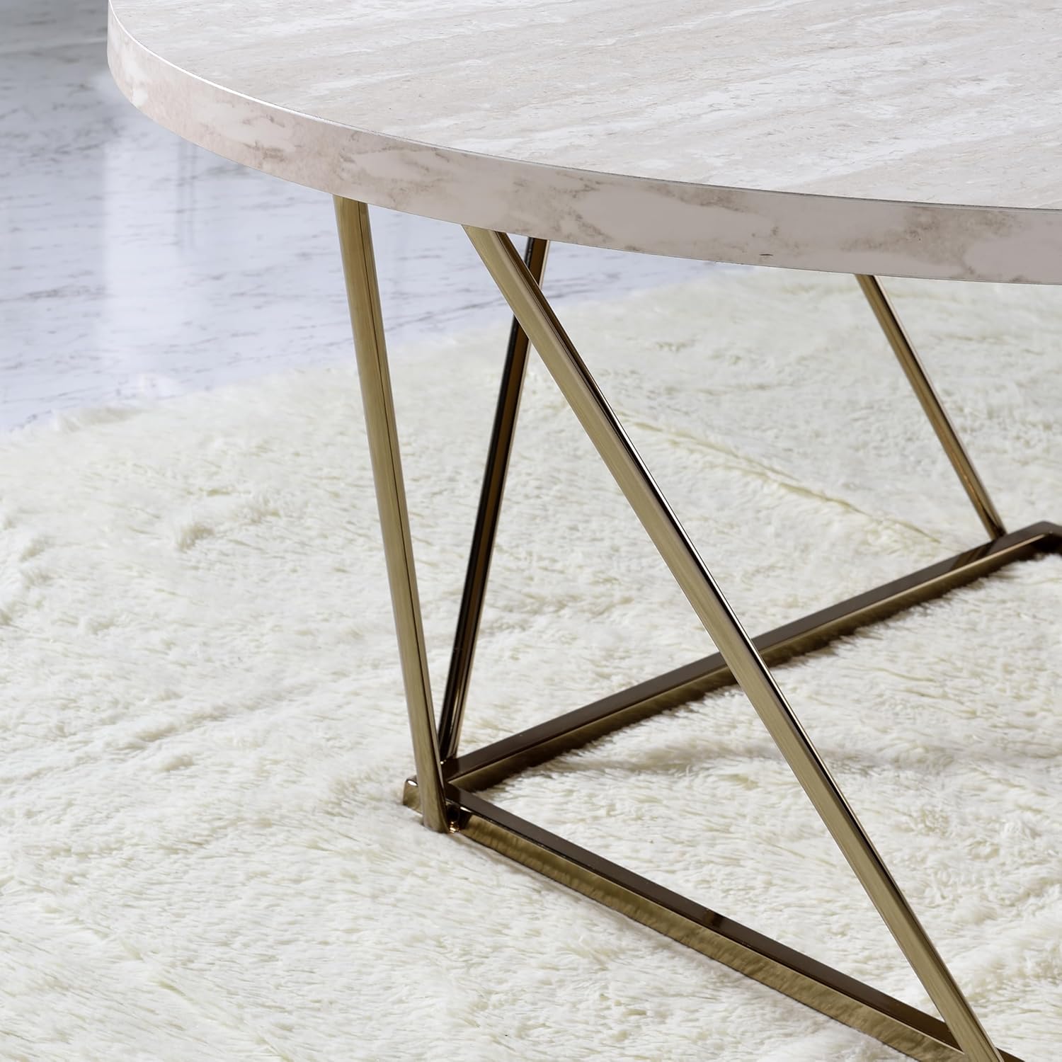 Oval Coffee Table with Faux Marble Top and Gold Metal Legs Z62574