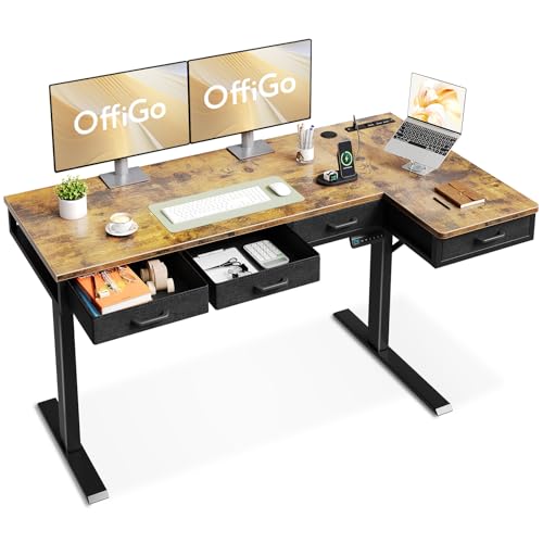 63 Inch L Shaped Electric Standing Desk with Drawers, Height Adjustable, Black G108