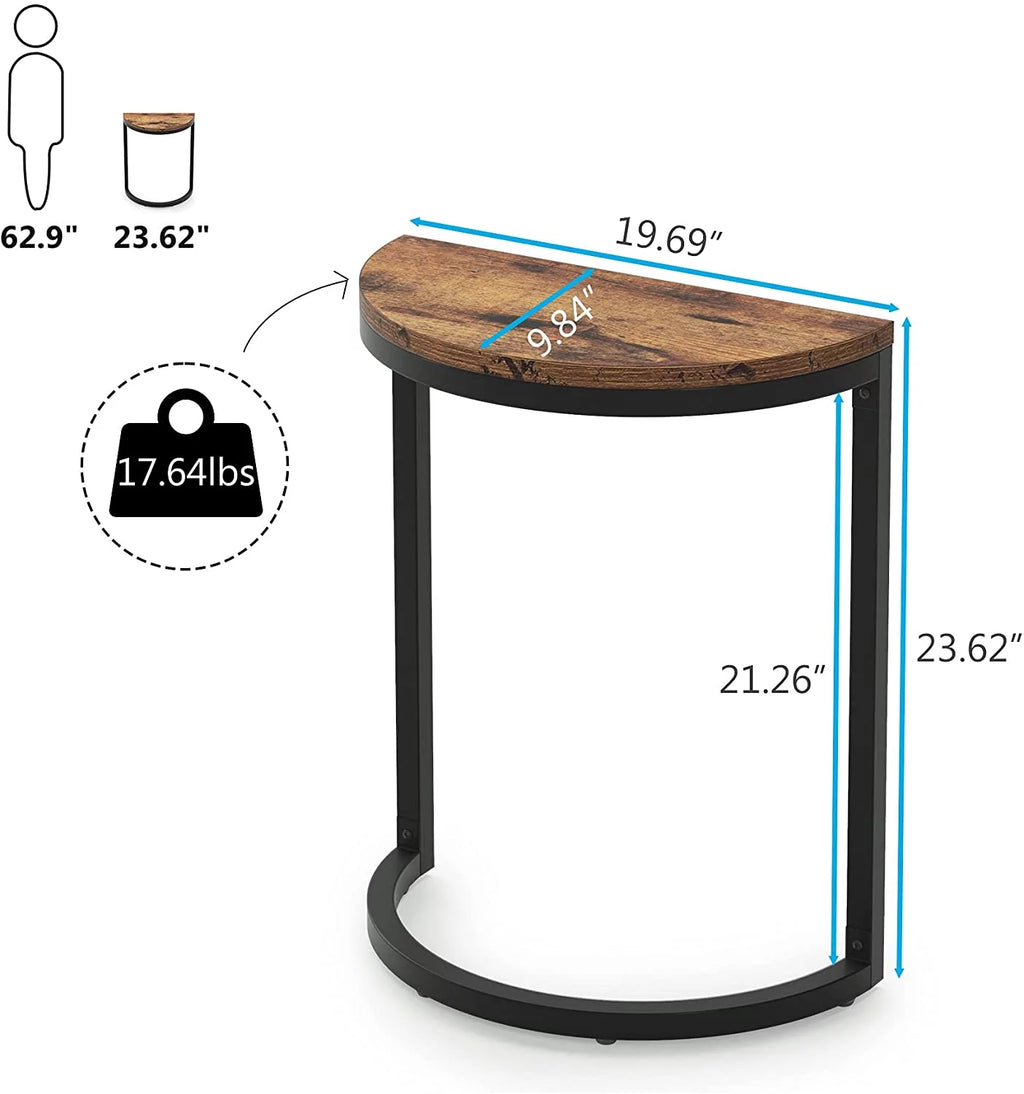 Wood End Table Half Round with Metal Frame, Brown (1PC) K2216