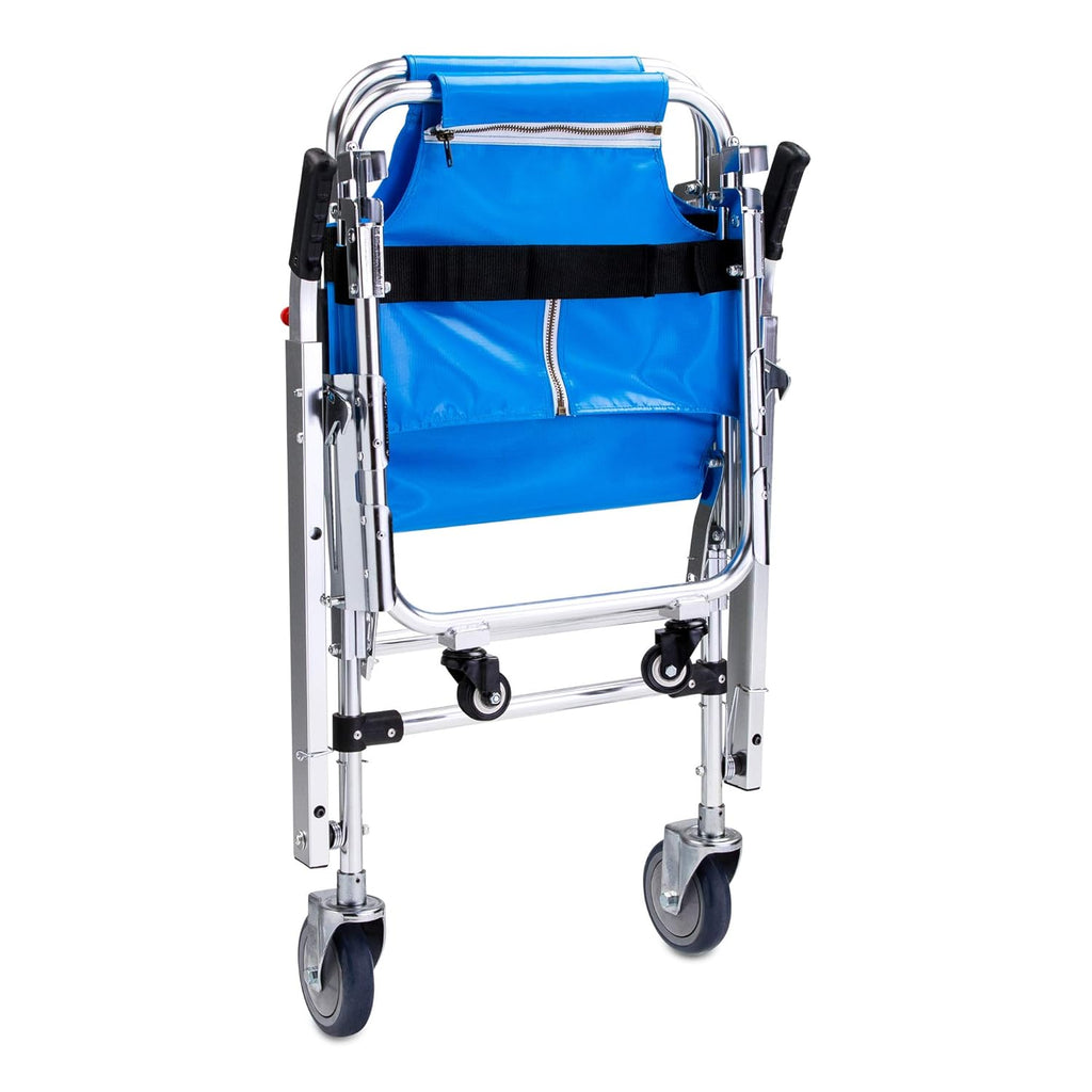 Blue Foldable Aluminum Stair Chair with Patient Restraint Straps 350 lbs Capacity 36″ x 21″ x 28″ L10745