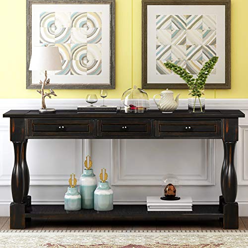 Solid Wood Console Table with 3 Drawers and Bottom Shelf Y30329