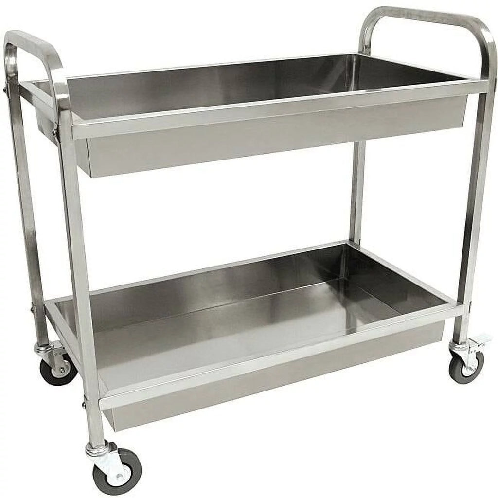 Stainless Serving Cart with Two Trays and Locking Casters F12137