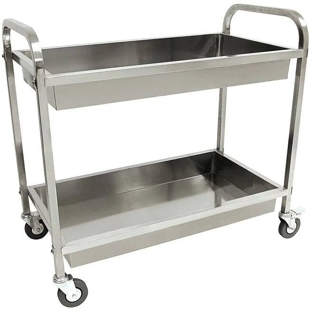 Stainless Serving Cart with Two Trays and Locking Casters F12137