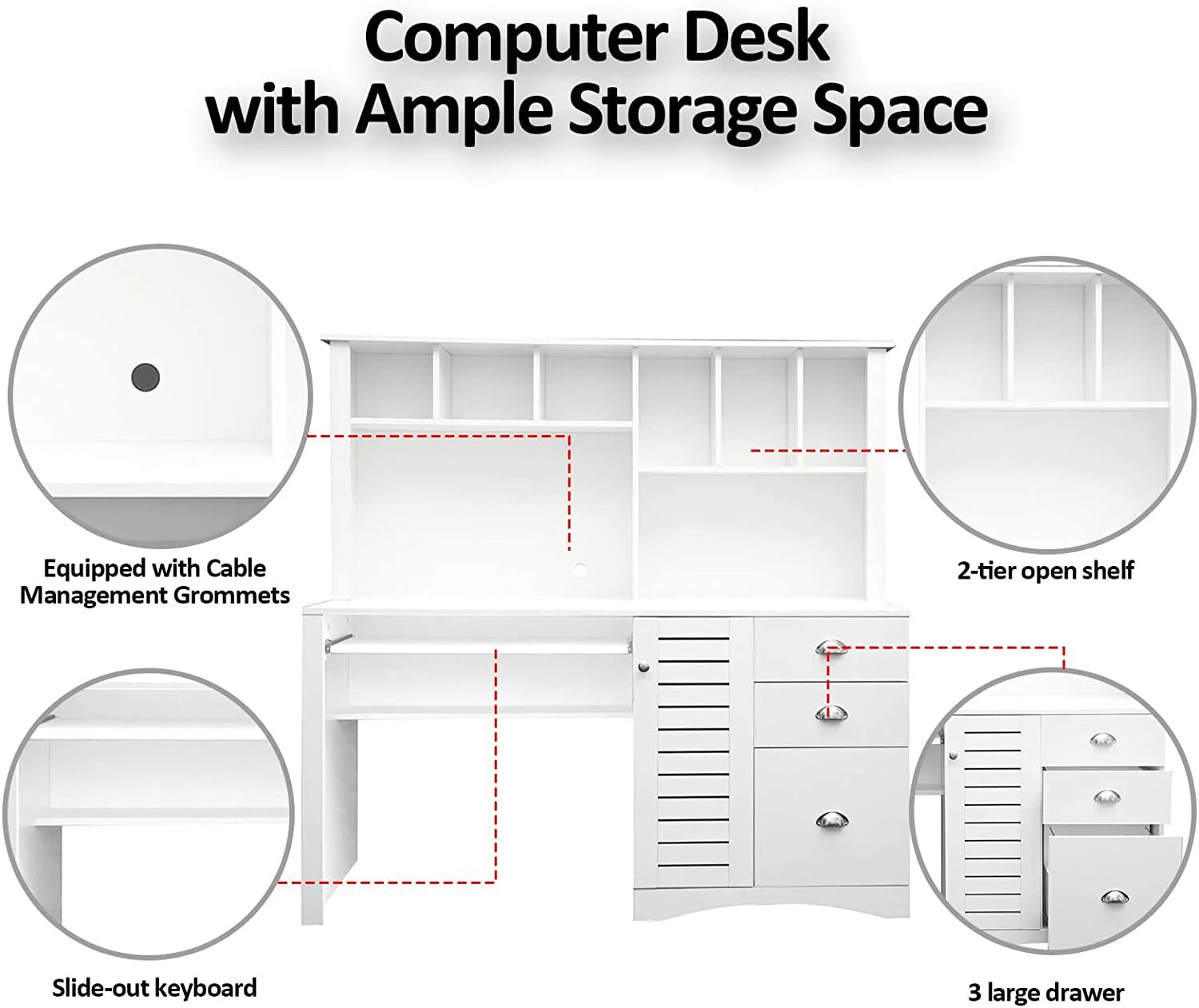 Antiqued White Computer Desk With Hutch And Keyboard Drawer L5052