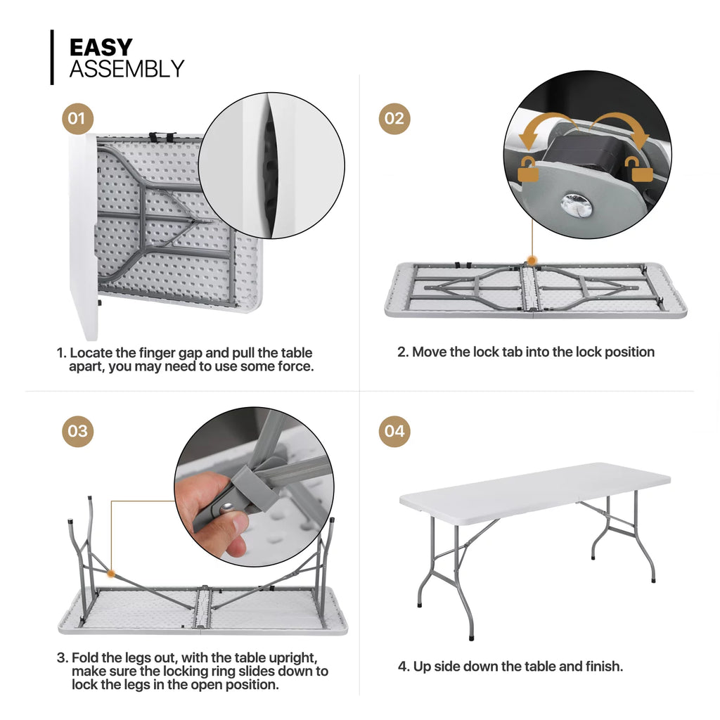 11-Piece 6 Ft Folding Dining Table with Chairs Set, White J149784