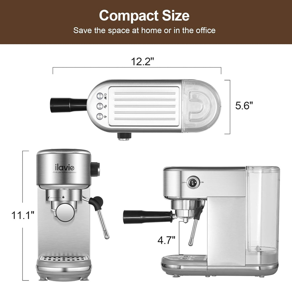 20 Bar Stainless Steel Espresso Coffee Machine with 40oz Detachable Water Tank K70120