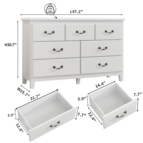 Antique White 6 Drawer Wood Dresser X3632