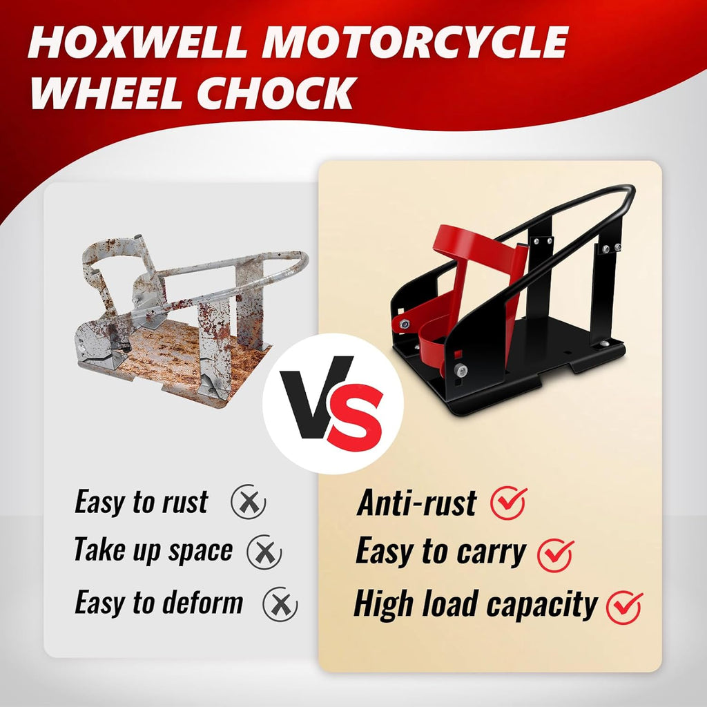 Heavy Duty Steel Motorcycle Wheel Chock, 1800 lbs Capacity Wheel Cradle Holder, Front Wheel Stand with 3 Adjustable Height Holes H132