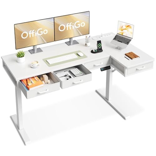 63 Inch L Shaped Electric Standing Desk with Drawers, Height Adjustable, Black G108