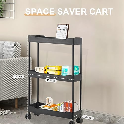 3 Tier Slim Rolling Storage Cart with Wheels O672133