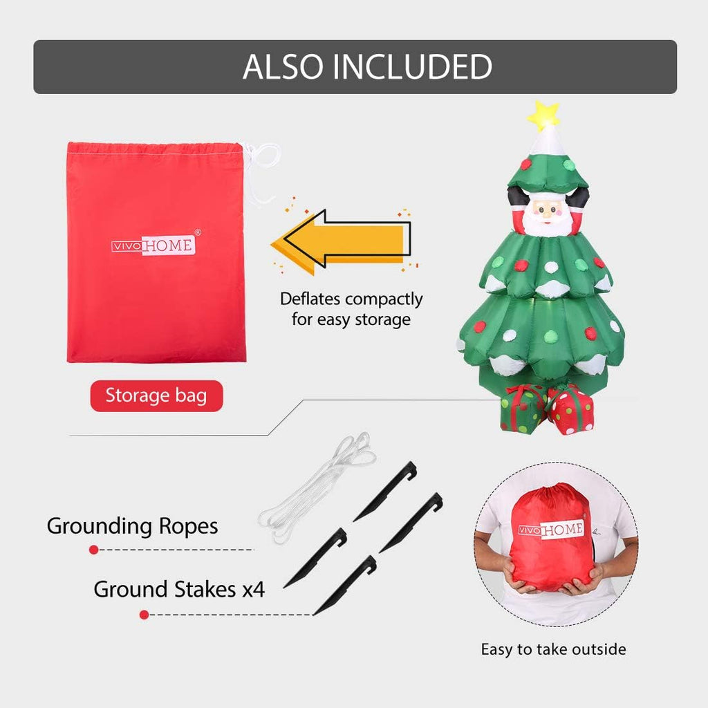 6ft Inflatable LED Lighted Christmas Tree with Pop up Santa and 2 Gift Boxes W5852