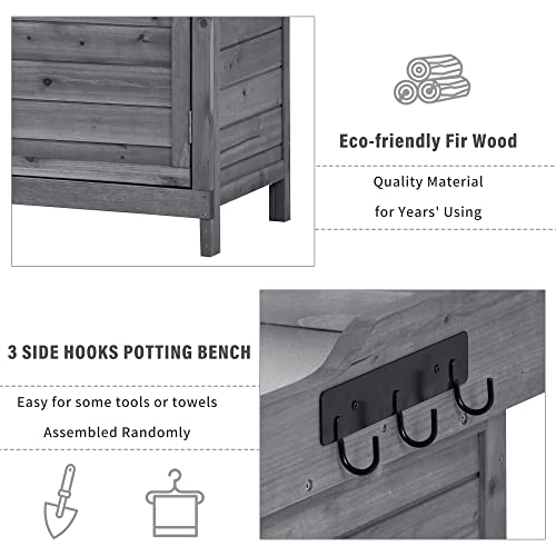 Brown Wooden Potting Bench Table with 2 Drawers, Cabinet, Open Shelves O84288