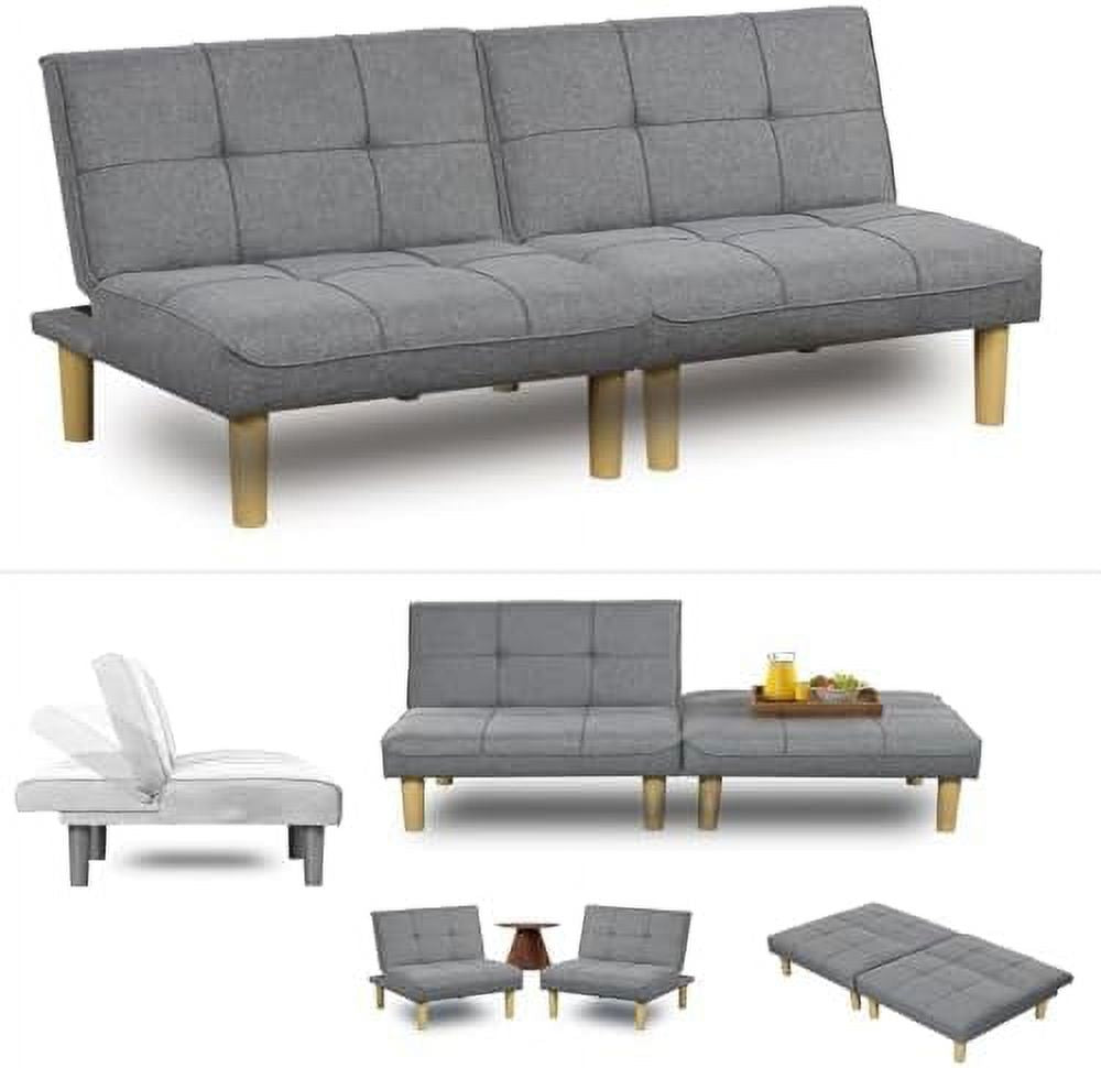 Grey Fabric 3-In-1 Convertible Futon Sofa Bed Twin USB Loveseat Couch Daybed with Folding Adjustable Backless 2 Piece Small Futon Couch Chairs P447678