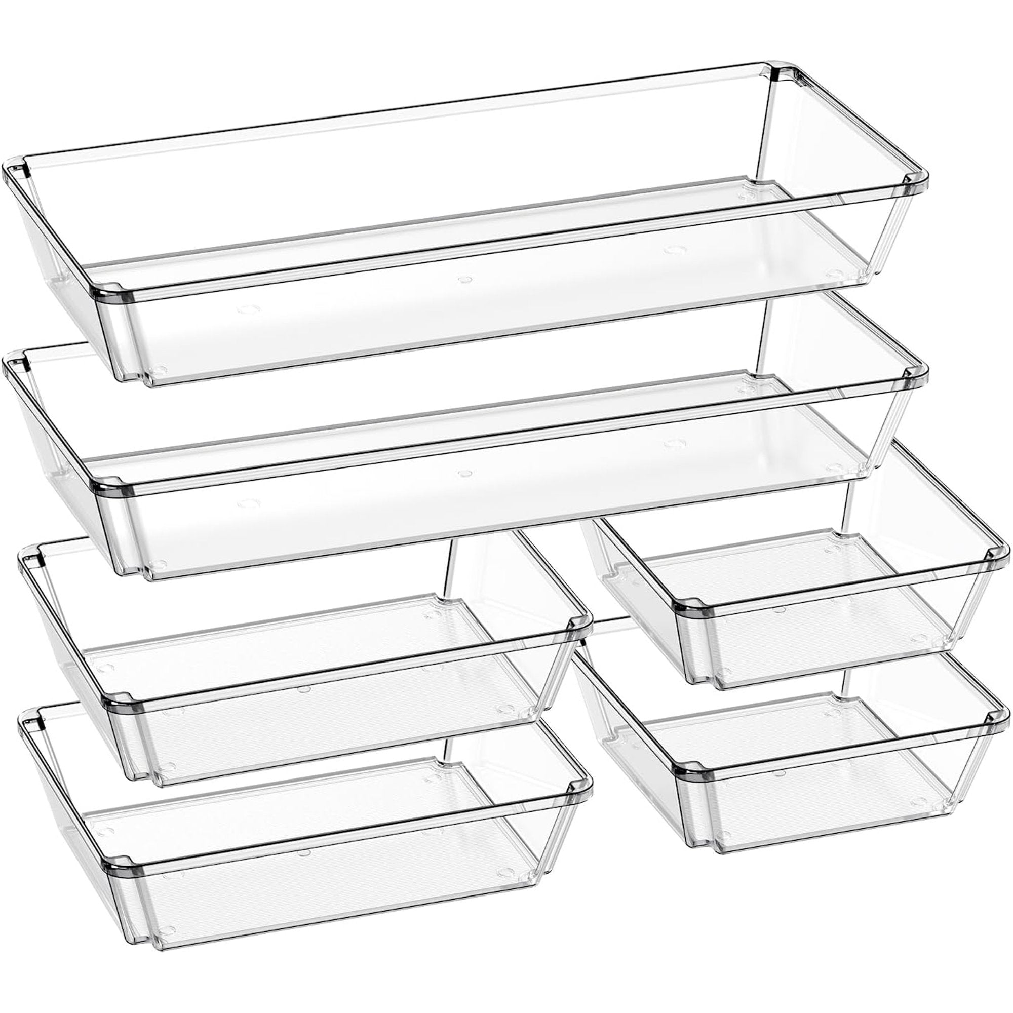 6 Pack Clear Plastic Drawer Organizer Trays S605