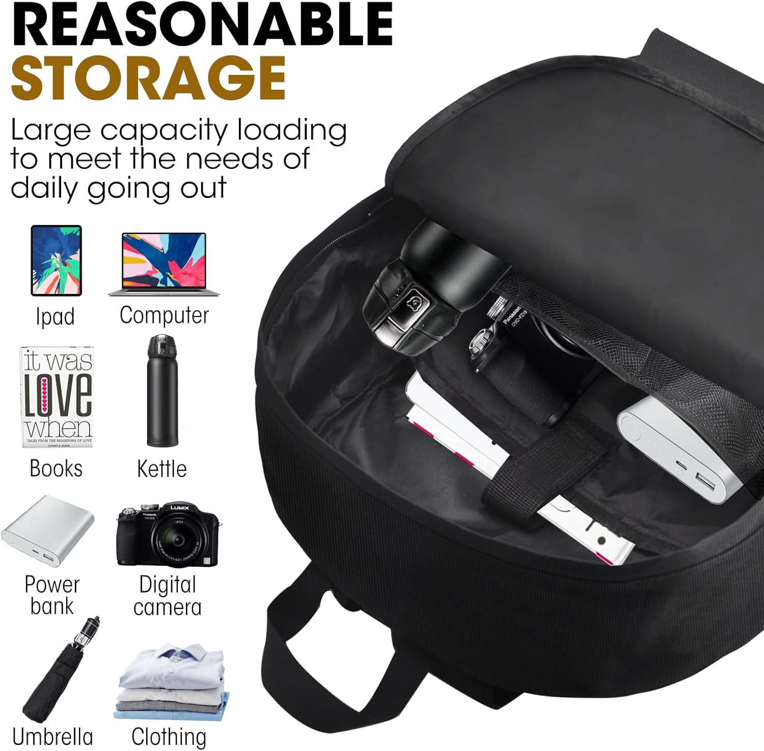 Black Small Lightweight Travel Backpack T542304