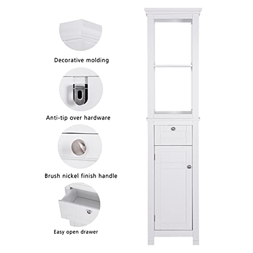 White Tall Freestanding Storage Cabinet with Door and Drawer T5156