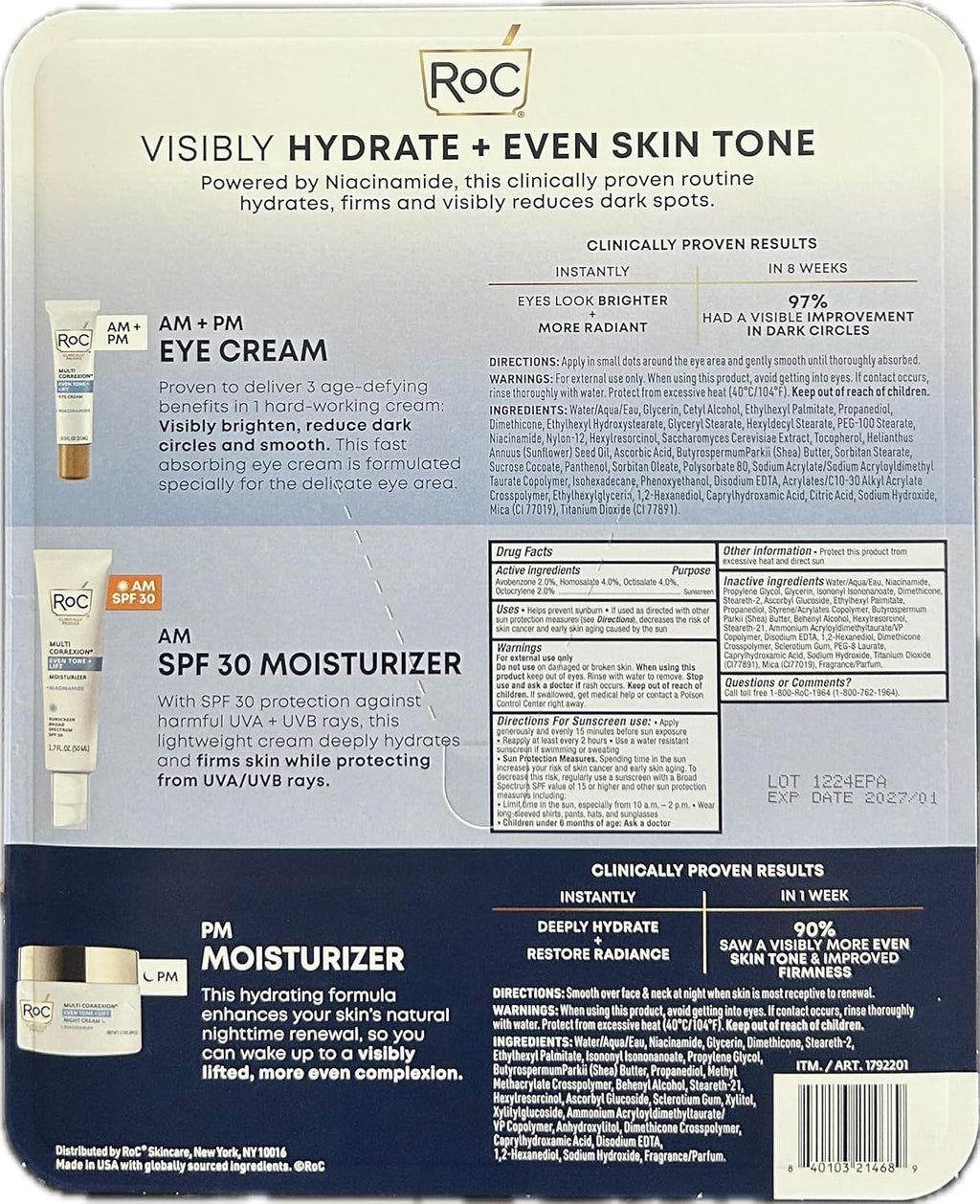Daily Face Moisturizer with SPF 30 (1.7 oz) + Facial Night Cream with Niacinamide (1.7 oz) + Anti-aging Eye Cream (0.5 oz) H97516