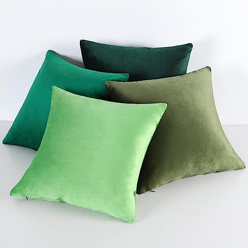Set of 4 Velvet Decorative Throw Pillow Covers British Green 18 x 18 Inch F1852