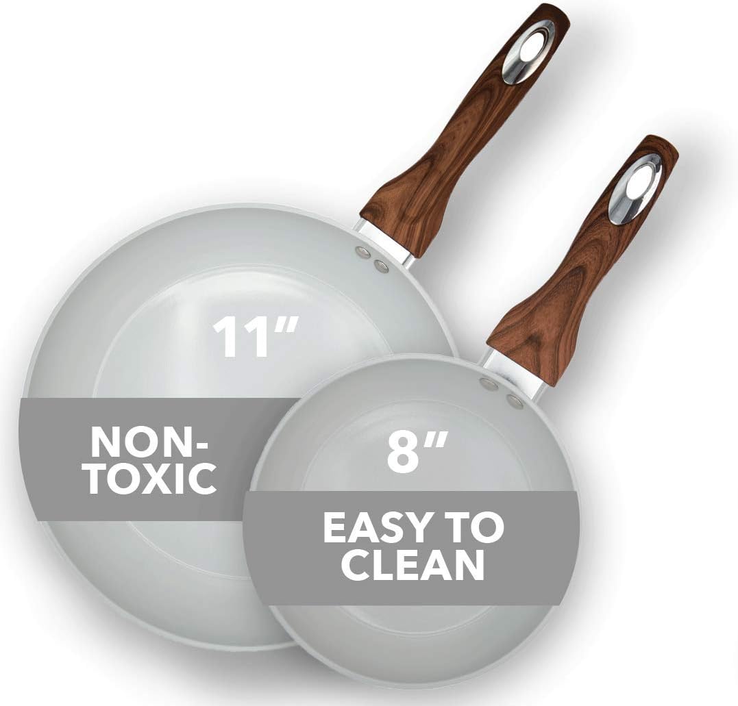 8 & 11 Inch Nonstick Ceramic Frying Pan Set, 2 Piece, Yellow Y3517