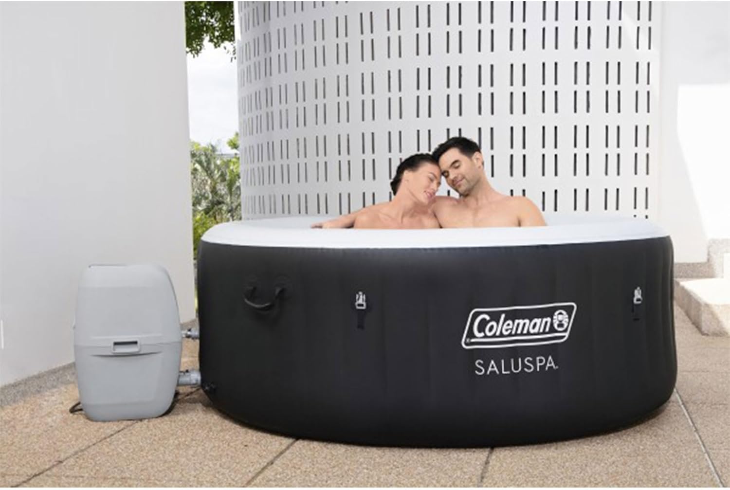 Black 4 Person Inflatable Round Hot Tub with 60 Air Jets I10020