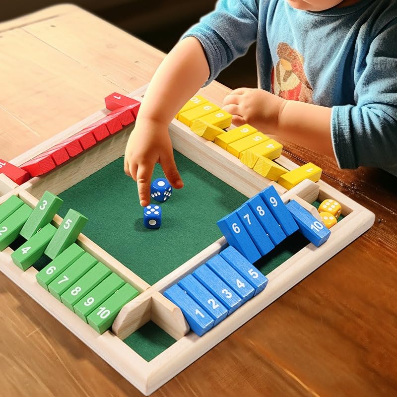 12 Inches 2-4 Player Wooden Shut The Box Dice Game with 8 Dices D1948
