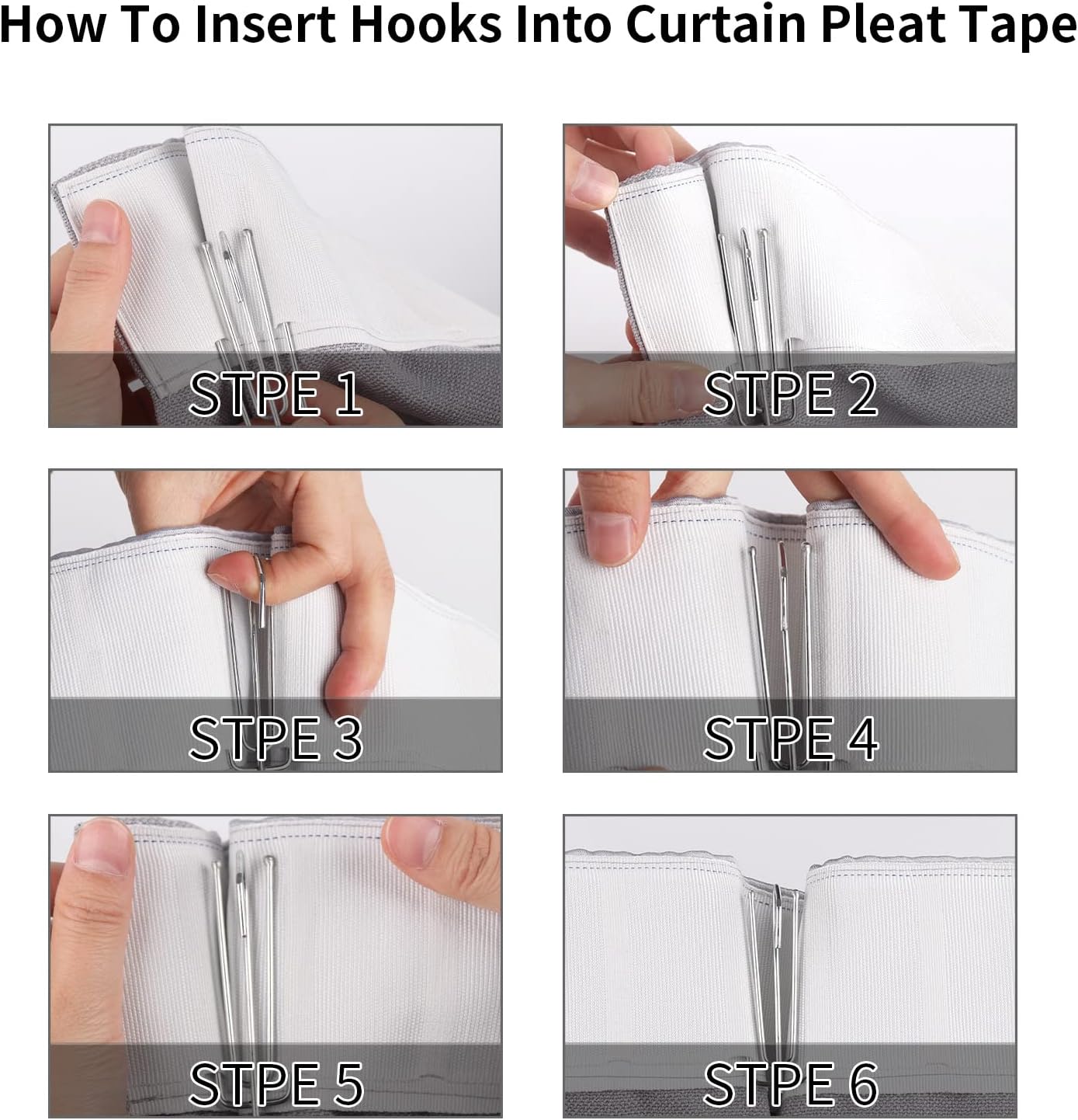 White 10 Yards Pleater Tape with 30 Pcs Stainless Steel 4 Prongs Hooks S304