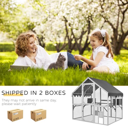 Gray Wooden Cat Enclosure 74”x57”x74” X328