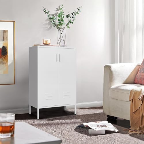 White Metal Storage Cabinet with 2 Doors and 2 Adjustable Shelves Y897020